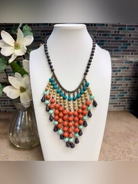 Hand crafted boho tribal statement necklace
